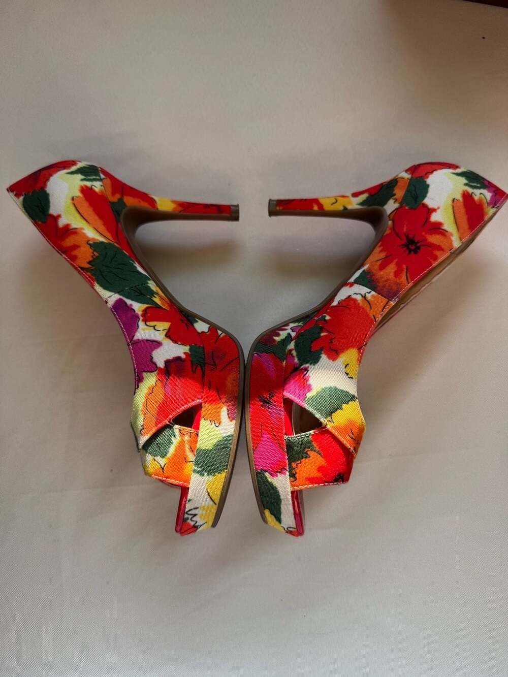 Floral Peep Toe Platform Heels Stiletto Pumps Coquette Y2K Romantic Size 7.5